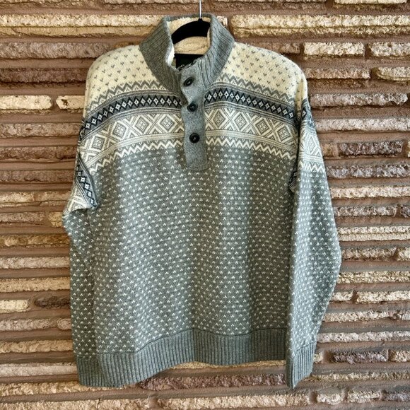Eddie Bauer Men's Gray Fair Isle Chunky Knit Sherpa Lined Henley Sweater Size L - Picture 6 of 8